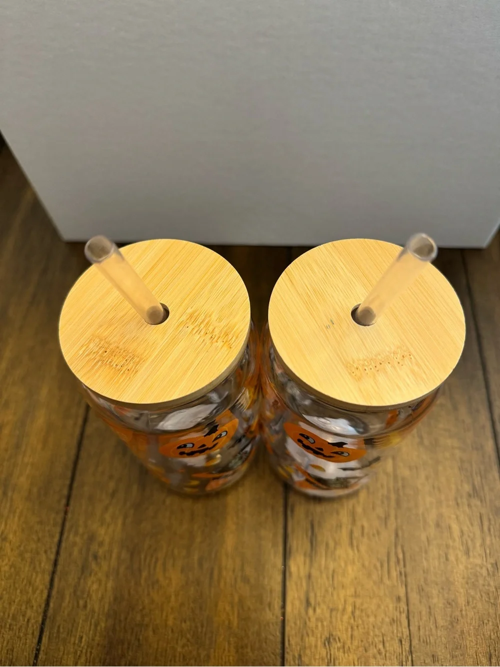 Vintage Style Halloween Cat & Pumpkin Tumbler with Straw - set of 2